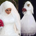 White Arab Long Sleeve Saudi Arabian Wedding Gown High Neck Muslim Bridal Wedding Dress